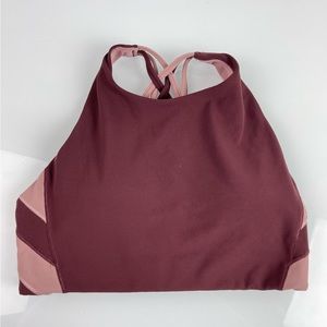 Athleta Bra Hyper Chroma Burgundy Pink High Neck‎ Workout Athletic Strappy Knit